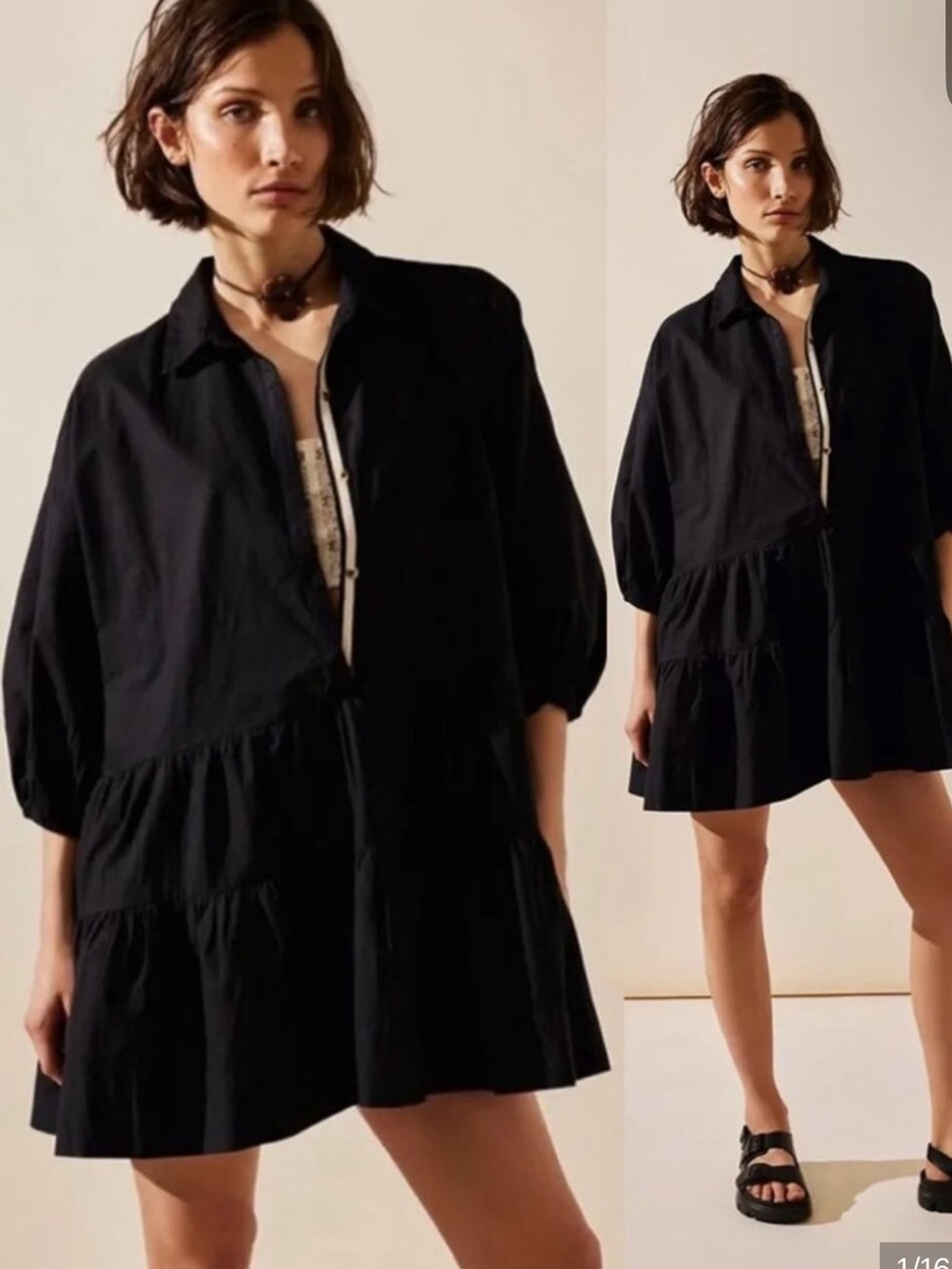 Free People Black Tiered Button-Front Midi Misha Dress - Picture 9 of 9